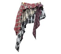 BAIMORE Women's Y2k High Waist Plaid Patchwork Tiered Pleated Asymmetrical Hem Mini Skirt, Red and Black, S