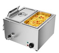 Bain Marie Commercial Electric Food Warmer Stainless Steel Buffet Server | 2 GN 1/3 Container, 1500W Countertop Steam Table 2 Pans,30-85°C Adjustable Temp with Drain Tap for Buffet Warmer Catering