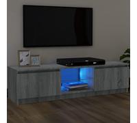 baina 120cm wooden tv stand with 2 doors and led lighting - grey sonoma
