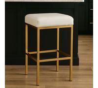 Baina White Leather Effect Bar Stool with Gold Finish Base