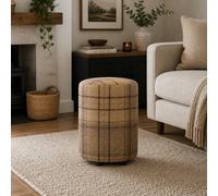 Bainbridge Grey Tartan Fabric Round Stool Handmade Uk By Footstools Direct