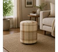 Bainbridge Natural Cream Tartan Fabric Round Stool Handmade Uk By Footstools Direct