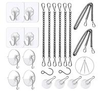 BAINESS Stained Glass Window Hanging Chain Kit with Suction Cup Hooks, Picture Hanging Chain Sunshine Catcher Metal Nickel Plating Stained Glass Window Panels for a Total of 8 Chains and 14 Hooks