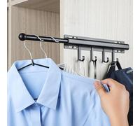 BaiNong 12 inch Valet Rod for Closets Pull Out Closet Valet Rod Slide Out Black Pull Out Clothes Hanger With 4 Hooks Closet Organization and Storage