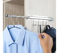 BaiNong 12 inch Valet Rod for Closets Pull Out Closet Valet Rod Slide Out With 4 Hooks Silver Pull Out Clothes Hanger Closet Organization and Storage