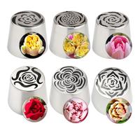 Baipesiy 6Pack Extra Large Flower Russian Piping Tips Set, Stainless Steel Rose Tulip Icing Tips For Cake Decorating, Floral Piping Tips Flower Bouquet For Cookies Desserts Baking Tool(XXL,6F)