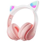 BAIR XS Cat Ear Wireless Headphones, Bluetooth 5.0, LED Light, Over-Ear Foldable Design, 5 Colours (Pink)