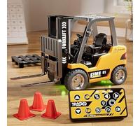 BAIR XS RC Forklift Toy, 1/64 Mini Remote Control Engineering Truck with Lights & Sounds, 2 in 1 Lift Fork & Hook, Yellow, 2.4GHz Control for Kids Boys Adults