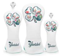 BAIRBRE Golf Club Covers White Lucky Clover Golf Head Covers Driver Covers Fairway Wood Headcover Hybrid Covers Leather Golf Headcover with Number Tag for All Brand