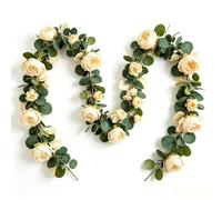 Bairdish 2Pcs Champagne Artificial Flower Garland-13.12Ft Silk Fake Peony Vine with Leaves,Greenery Decorative Hanging Faux Flowers Vines for Birthday Home Living Room Wedding Party Wall Arch Decor