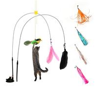 Bairdish Cat Toys,2Pcs Interactive Cat Wand,4Pcs Tassel Refills Cats Toys Replacements,Hanging Door Kitten Toys,Reusable Pet Toys with Super Suction Cup for Indoor Interactive&Exercise