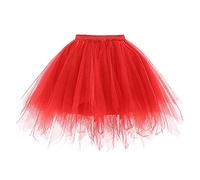 Bairicao Vintage Petticoat Crinolines Tutu Ballet Bubble Short Skirts Tulle Dance Skirt Cheerleaders Costume Red