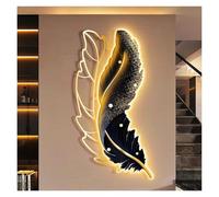 BAIRU 3D Wings Feather LED Luminous Wall Decoration Resin Stereoscopic Wall Decoration USB Remote Control Atmosphere Light Living Room Entrance Bedroom Decoration(D,50 * 100cm LED)