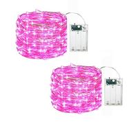 BAISALJI Battery Powered Led Wire Mini Strip Pink Color Twinkle Christmas String Rice Lights Outdoor, 2 Sets Each is 16.4 Feet Long 50 Lamp.(Pink)