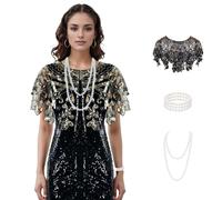 Baisdan 1920s Shawl for Women Gatsby Dress, Flapper Shawl with Beads Set, 1920s Accessories for Women, Roaring 20's Costume, 02#ypb Black Gold, One Size