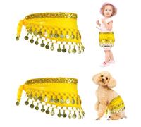 Baisdan 2 Pcs Belly Dance Hip Scarf for Kids Dogs, Belly Dance Skirt with Sequin Coin, Dog Costume for Halloween、Birthday Parties and Cosplay Yellow