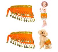 Baisdan 2 Pcs Belly Dance Hip Scarf for Kids Dogs, Belly Dance Skirt with Sequin Coin, Dog Costume for Halloween、Birthday Parties and Cosplay Orange