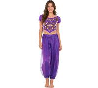 Baisdan 2 Piece Belly Dance Costume, Jasmine Costume Adult Top Lantern Pants Set for Arabian Indian Halloween Carnival Dance Performance Purple