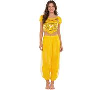 Baisdan 2 Piece Belly Dance Costume, Jasmine Costume Adult Top Lantern Pants Set for Arabian Indian Halloween Carnival Dance Performance Yellow