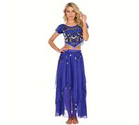 Baisdan Belly Dance Costume Sequin Crop Top Skirt Set Carnival Halloween Professional Outfit Dark Blue