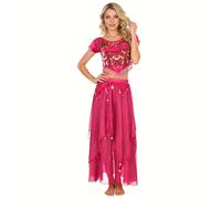 Baisdan Belly Dance Costume Sequin Crop Top Skirt Set Carnival Halloween Professional Outfit Dark Pink