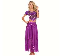 Baisdan Belly Dance Costume Sequin Crop Top Skirt Set Carnival Halloween Professional Outfit Purple