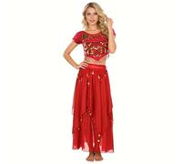 Baisdan Belly Dance Costume Sequin Crop Top Skirt Set Carnival Halloween Professional Outfit Red
