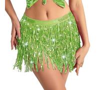 Baisdan Belly Dance Dancer Costume Sequin Tassel Fringe Hip Scarf Belt Waist Wrap Skirt Light Green