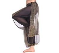 Baisdan Belly Dance Harem Pants, Sequin Shiny Harem Yoga Pants India Arab Dance Bloomer Trouser Black