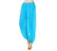 Baisdan Belly Dance Harem Pants, Sequin Shiny Harem Yoga Pants India Arab Dance Bloomer Trouser Light Blue
