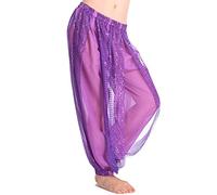 Baisdan Belly Dance Harem Pants, Sequin Shiny Harem Yoga Pants India Arab Dance Bloomer Trouser Purple