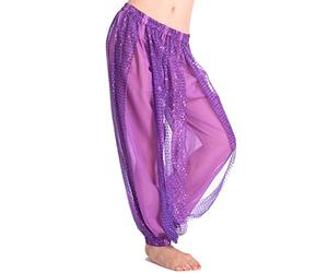 Baisdan Belly Dance Harem Pants, Sequin Shiny Harem Yoga Pants India Arab Dance Bloomer Trouser Purple