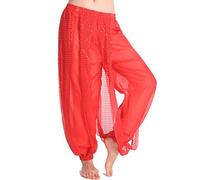 Baisdan Belly Dance Harem Pants, Sequin Shiny Harem Yoga Pants India Arab Dance Bloomer Trouser Red