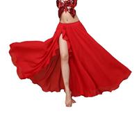 Baisdan Belly Dance Skirt Long Chiffon Slit Skirt Large Swing Skirts for Dance Practice Split Red Split Red