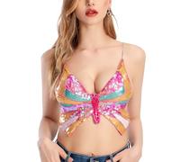 Baisdan Butterfly Top, Handmade Sequin Butterfly Crop Tops Belly Dance Costume Festival Outfits for Women