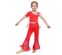 Baisdan Girls Belly Dance Costume India Belly Dance Arabian Princess Halloween Set Red 11-12 Years