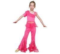 Baisdan Girls Belly Dance Costume India Belly Dance Arabian Princess Halloween Set Rose red 3-4 Years