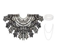 Baisdan Women's 1920s Shawl Wraps, Sequin Beaded Evening Cape Bridal Shawl Faux Pearls Necklace Bracelet Set for Evening Dresses Gatsby Party Black gold