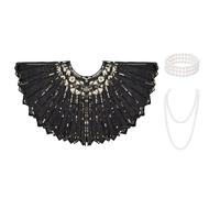 Baisdan Women's 1920s Shawl Wraps, Sequin Beaded Evening Shawls Wraps Faux Pearls Necklace Bracelet Set for Evening Dresses Gatsby Party Black gold