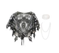 Baisdan Women's 1920s Shawl Wraps, Sequin Beaded Shawl Wraps Evening Cape Scarf Faux Pearls Necklace Bracelet Set for Evening Dresses Wedding Party Black silver