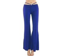 Baisdan Women's Belly Dance Trousers Stretchy Bell Bottoms Latin Dance Costume Low Rise Flare Pants Dark Blue