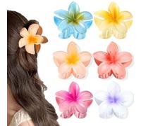 BAISEN 6 pcs Color Flower Hair Clips,3.14 inches Large Hawaiian Flower Claw Clip for Women Thin Thick Curly Hair,Strong Non-slip, Beach Vacation hair accessories for Women Girls (Set 1)