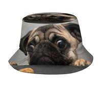 BAISHEEP Pretty Pug Bucket Hat Travel Bucket Beach Sun Hat, Unisex Fisherman Hats Sun Hat Black