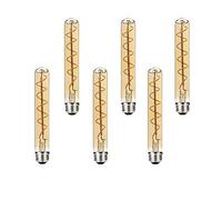 BAISHICHENG 6 Packs 185mm Long Tube LED Bulb Edison Retro Vintage Decorative Tube Light Bulbs E27 4W (Replace 40W Screw Halogen Bulb) T30 E27 Filament LED Bulbs Warm White 2700K AC 220-240V