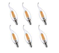 BAISHICHENG 6 Packs E14 Flame Tip LED Filament Candle Light Bulbs 4W 400LM(40W Halogen Bulb Equivalent) Small Edison Screw Clear Candle Bulb,2700K Warm White Non-Dimmable,AC220-240V