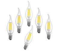BAISHICHENG 6 Packs E14 Flame Tip LED Filament Candle Light Bulbs 4W 400LM,40W Halogen Bulb Equivalent, 6500K Cool White Non-Dimmable,Small Edison Screw Clear Candle Bulb,AC220-240V