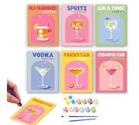 BAISHUWU Paint by Numbers Set Cocktail Collection, 6 Pieces Mini Paint by Numbers Cocktail Collection, Cocktail Set DIY Paint by Numbers Cocktail Collection, for Beginners
