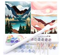BAISITE Paint by Numbers Kit for Adults Beginners,12" Wx16 L 2 Pack Canvas for Painting Kits for Adults in Colorful Box-Sunset Lake Mountains1112