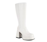 BAISOILIHA Women's Chunky Heel Platform Side Zipper GO GO Boots 1960s & 1970s Retro Soft Fur Lining Comfortable Stylish Knee High Boots for Women Ladies Girls White Size 8