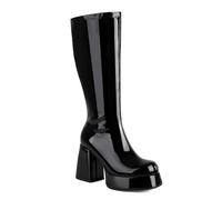 BAISOILIHA Women's Chunky Heel Platform Side Zipper GO GO Boots 1960s & 1970s Retro Soft Fur Lining Comfortable Stylish Knee High Boots for Women Ladies Girls Black Size 7